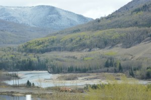 Winding down out of the rocky mountains toward Grand Prarie. The wipiti river flowing in this valley