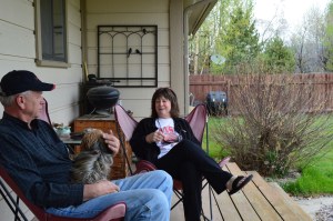 Nancy and Randy visiting on her back porch.